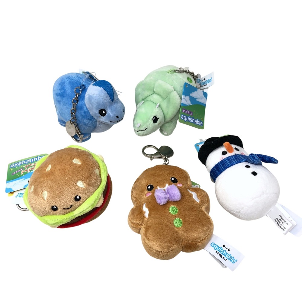 Squishable Micro Plush Keychain Lot of 5 Burger Snowman Dinosaur Gingerbread NWT